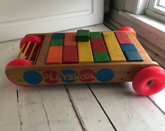playskool wooden blocks with wagon