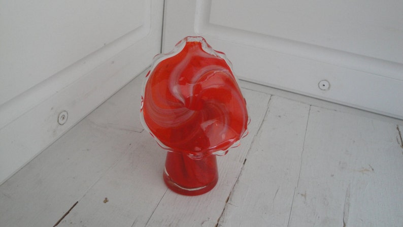 Vintage Blown Glass Lutetian Vase Jack in the Pulpit Red Swirl image 1