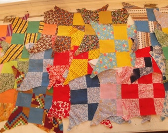 Vintage Fabric Quilt Squares 75 and Unfinished Quilt Top