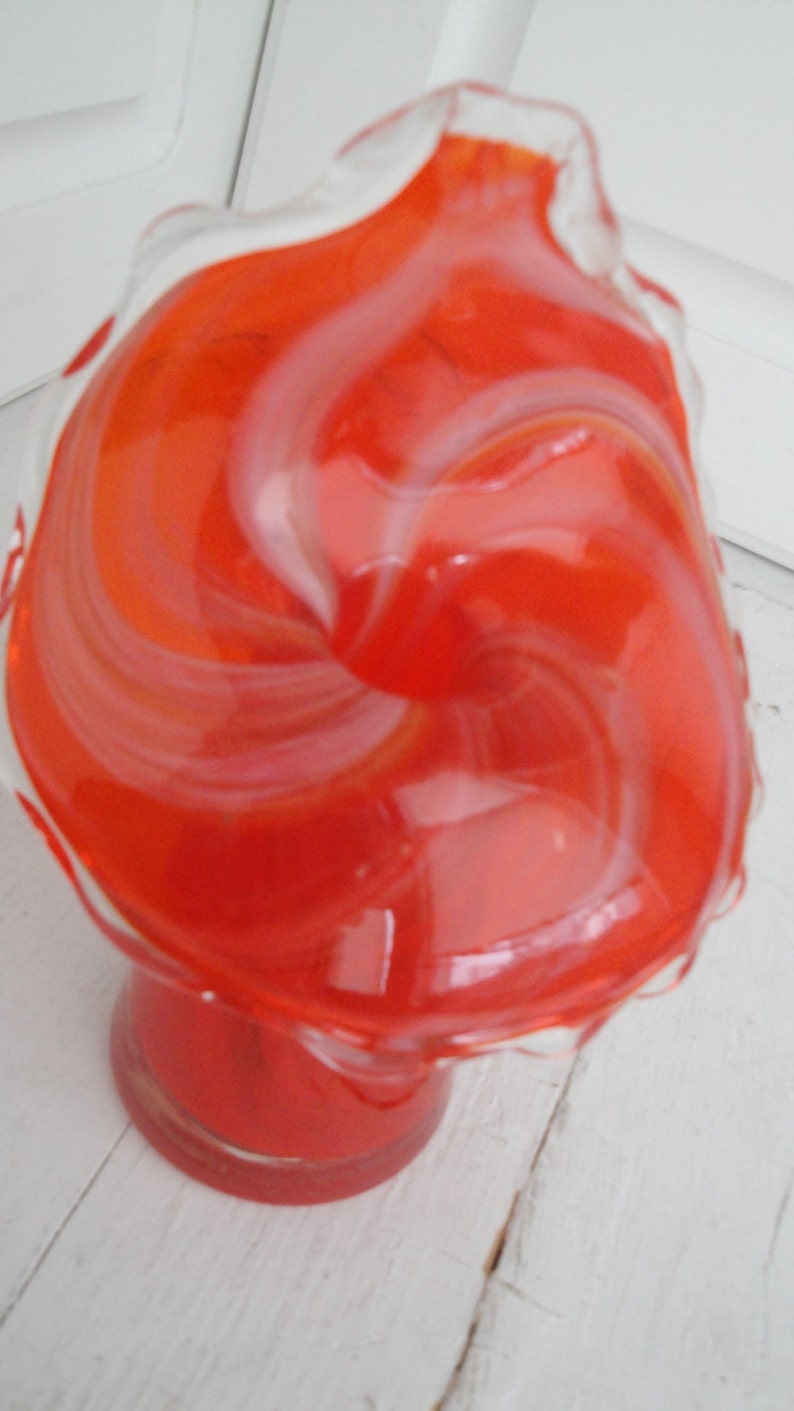 Vintage Blown Glass Lutetian Vase Jack in the Pulpit Red Swirl image 2