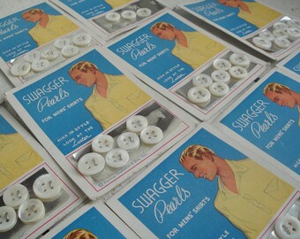 Vintage Plastic White Buttons on Cards Swagger Pearls