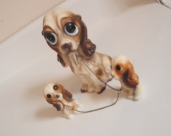 Vintage Dog and Puppies Cocker Spaniel Ceramic Figures