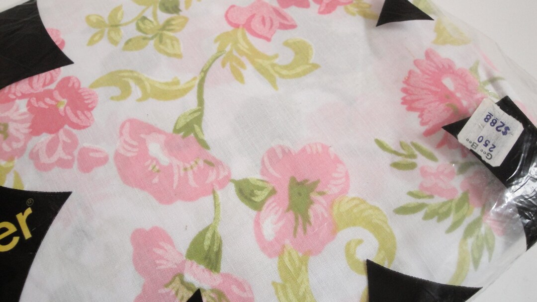 Vintage Full Flat Sheet Pink White Floral New Old Stock - Etsy