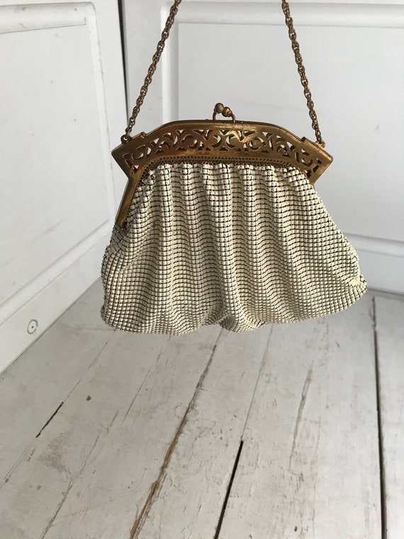 Vintage Cream Chain Mail Gold Purse Whiting and Da