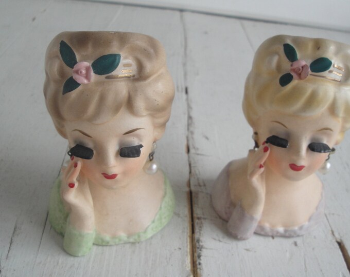 Inarco Head Vase Pair Vintage Ceramic Lavender Green 1963 Etsy