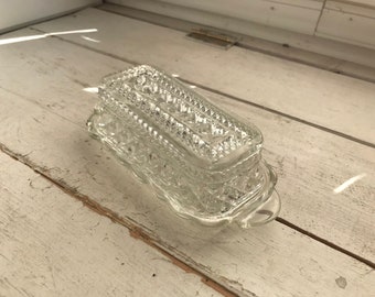 Vintage Clear Glass Butter Dish Diamond Scalloped