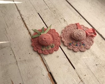 Vintage Crochet Pin Cushion Set of 2 Hats Handmade