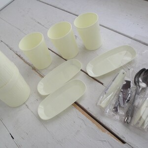 Vintage Plastic Picnic Set Japan Cups Plates Silverware image 1