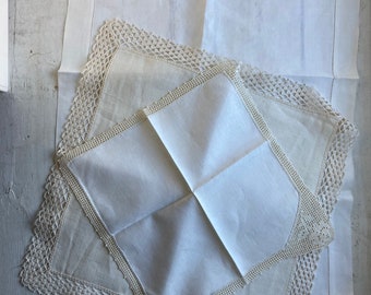 Vintage Off White Linen Runner Doily Set of 3