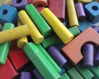 Vintage Colorful Wood Blocks 80 Pieces
