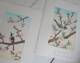 Vintage Woodblock Print Blossoms by Shizuo Ashikaga Set of 2