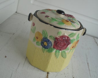 Vintage Ceramic Biscuit Barrel Floral Yellow