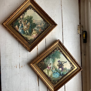 Vintage Gold Leaf Frames Italian Renaissance Prints Set of 2