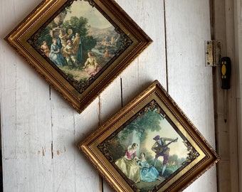 Vintage Gold Leaf Frames Italian Renaissance Prints Set of 2