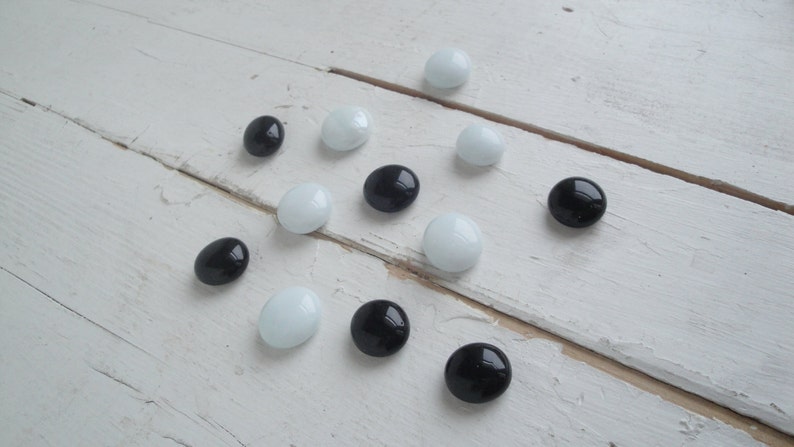 Handmade Glass Pebble Refrigerator Magnets Black White set of Twelve Neodymium image 2