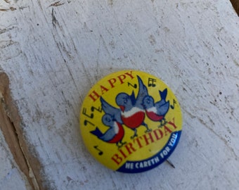 Vintage Happy Birthday He Careth For You Pin