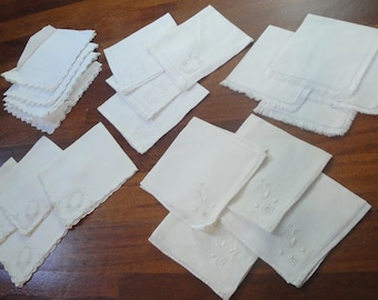 Vintage White Linen Napkins Set of 4 Choose from 5 designs