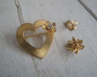 Vintage Heart Brooch Pin Gold Tone Interchangeable