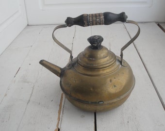 Vintage  Copper Tea Pot Wood Handle