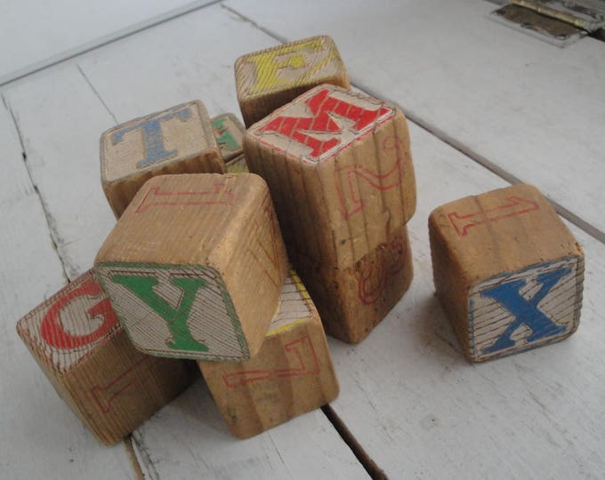 Vintage Large Wood Letter Blocks Set of 12 Etsy