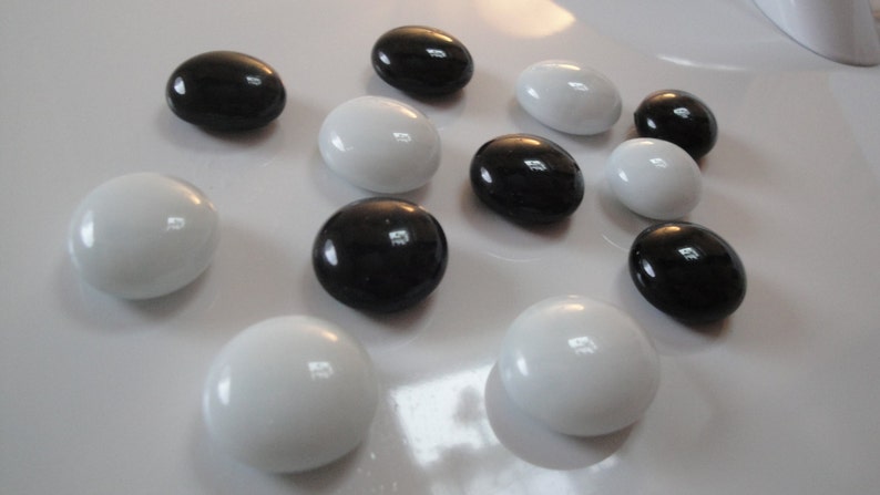 Handmade Glass Pebble Refrigerator Magnets Black White set of Twelve Neodymium image 1