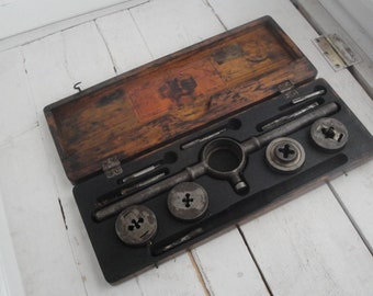 Vintage Little Giant Screw Plate with Tap Wrench Box Wood