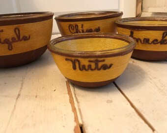 Vintage Twine Wrapped Serving Bowls Set of 4 Gold Brown