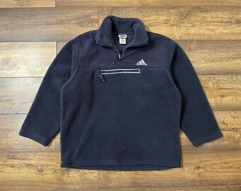Vintage Adidas Teddy Sherpa Fleece Quarter Zip Jacket Blue Size M Men&#39;s