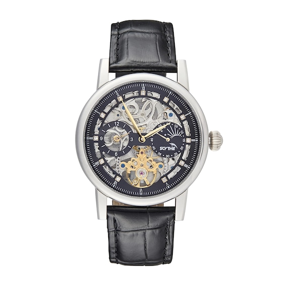 Luxury Skeleton Watch Automatic Watch | Men's Steampunk Mechanical Timepiece | Gold Gear Tourbillon | Black Leather Strap | Gift for Him