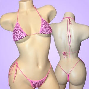Pink Leopard Print  thong Microkini, Exotic Dancewear cheetah print mini sexy micro pole Bikini