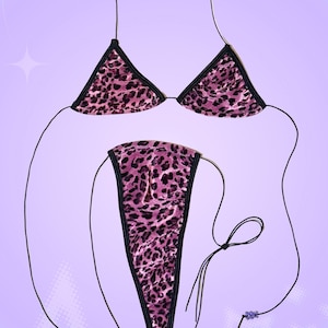 Cheetah Print Velvet Stripper microkini | Thong Bikini Exotic Dancewear  | extreme micro string bikini