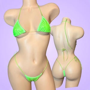 Green Faux Latex PVC microkini thong stripper bikini; exotic dancewear bottlegirl outfit; micro extreme string bikini