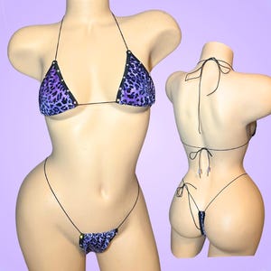 Cheetah Print Velvet Stripper microkini | Thong Bikini Exotic Dancewear  | extreme micro string bikini
