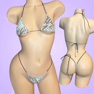 Tiger stripes velvet thong Microkini, Exotic Dancewear zebra print mini sexy micro pole Bikini