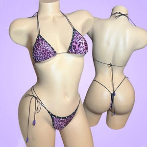 Leopard Print velvet thong Microkini, Exotic Dancewear cheetah print mini sexy micro pole Bikini