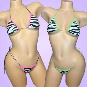 Zebra Print velvet thong Microkini, Exotic Dancewear animal y2k neon print mini sexy micro pole string bikini