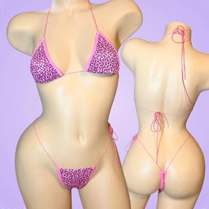 Pink Cheetah Print Stripper microkini | Thong Bikini Exotic Dancewear  | extreme micro string bikini