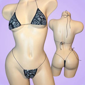 Black Paisley Stripper microkini | Thong Bikini Exotic Dancewear  | extreme micro string bikini
