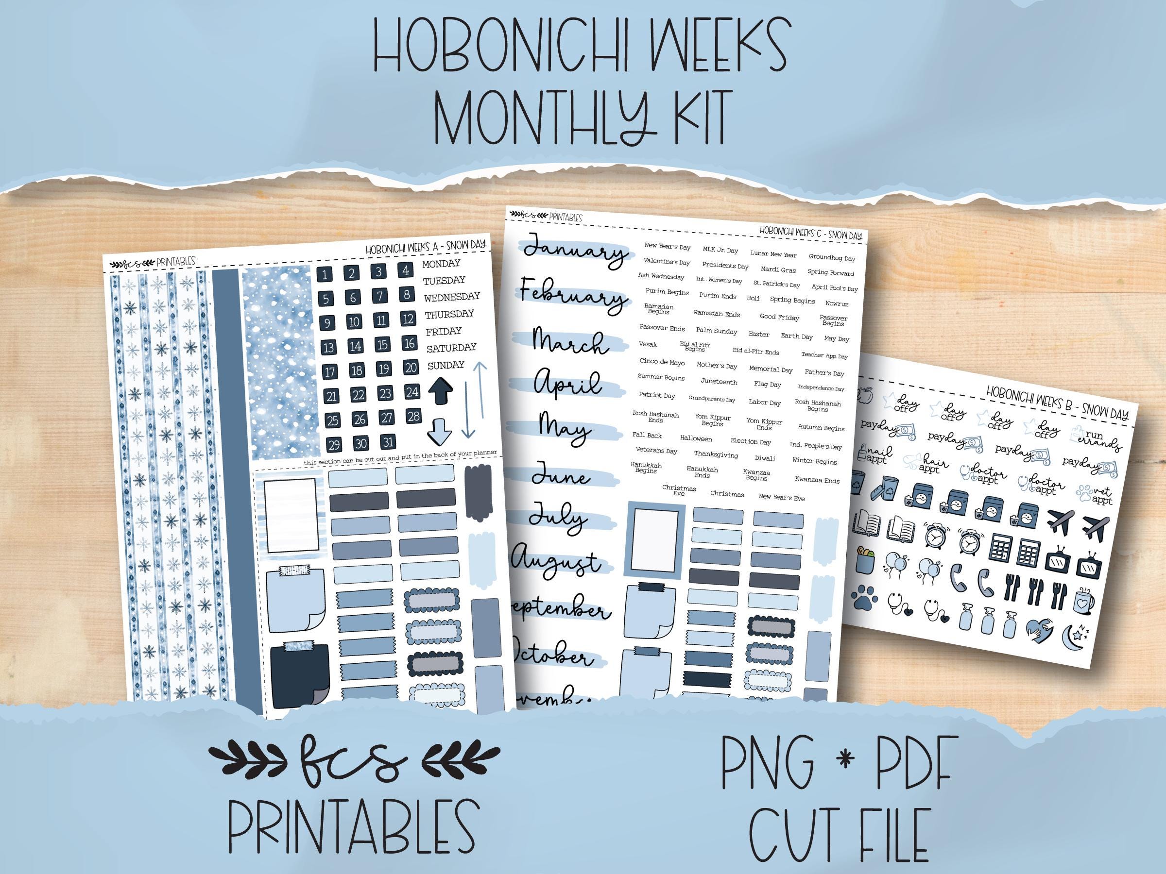 SNOW DAY Hobonichi Weeks Printable Monthly Sticker Kit - Etsy