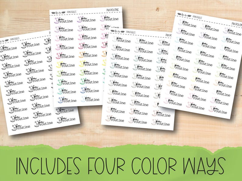 Printable PM ROUTINE Doodle Script Stickers in Four Colorways - Etsy