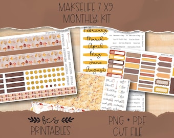 WATERCOLOR LEAVES MakseLife 7x9 printable monthly sticker kit