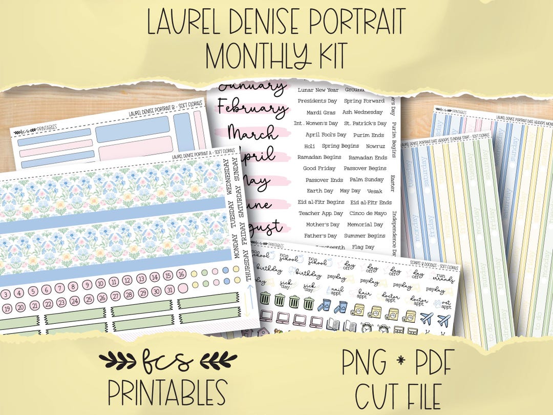 SOFT FLORALS Laurel Denise Large Scout Printable Monthly Sticker Kit - Etsy