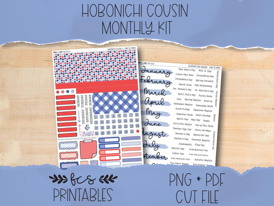 STARS & STRIPES Hobonichi Cousin Printable Monthly Sticker Kit - Etsy