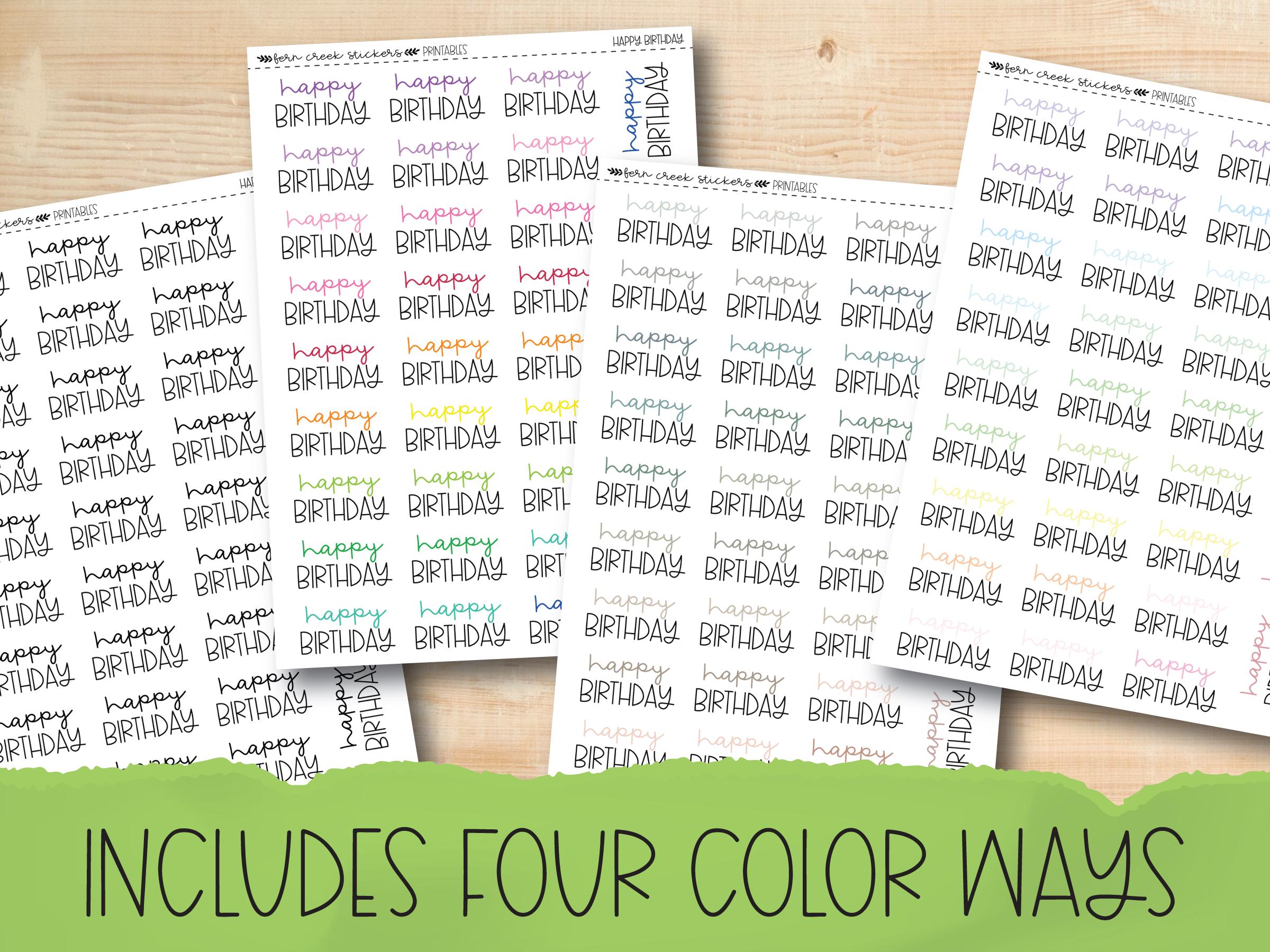 Printable HAPPY BIRTHDAY Script Duo Stickers in Four Colorways - Etsy