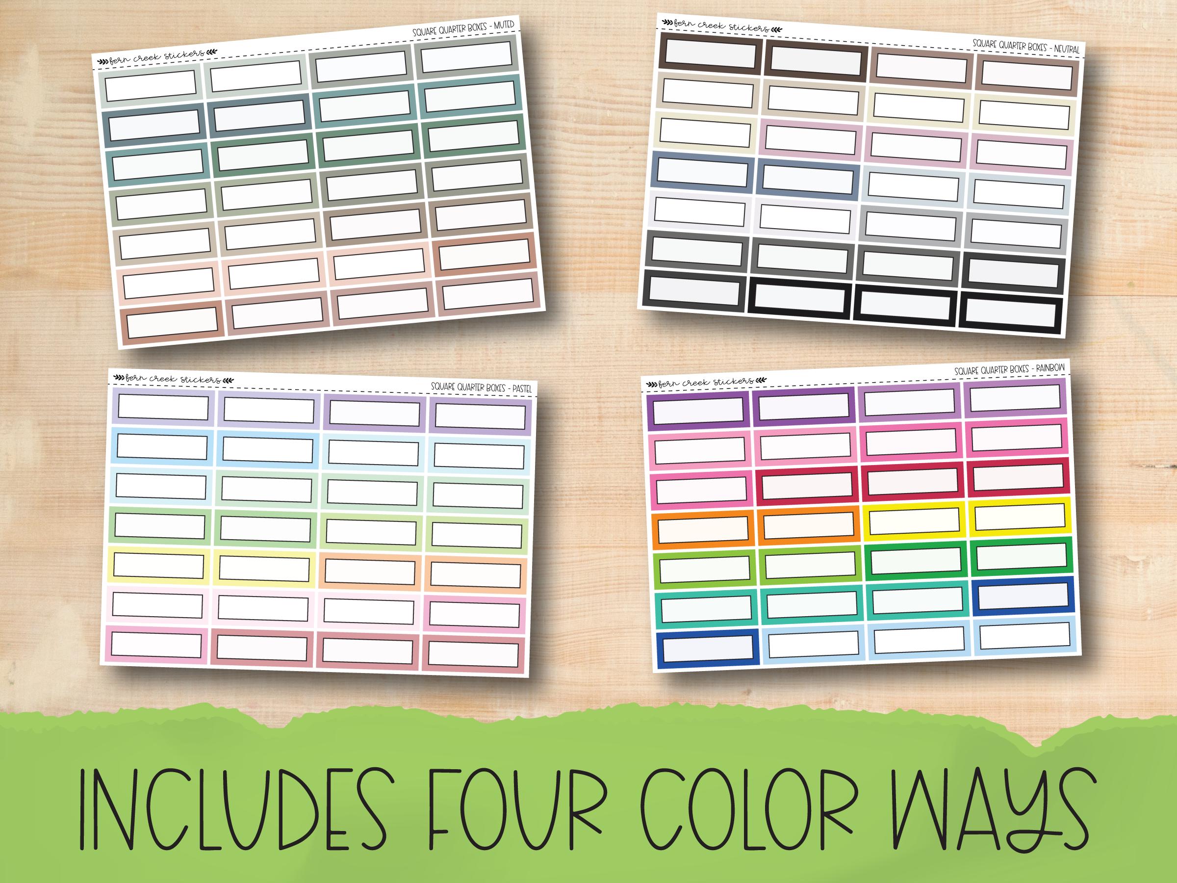 Printable QUARTER BOX Functional Planner Stickers in Four Colorways - Etsy