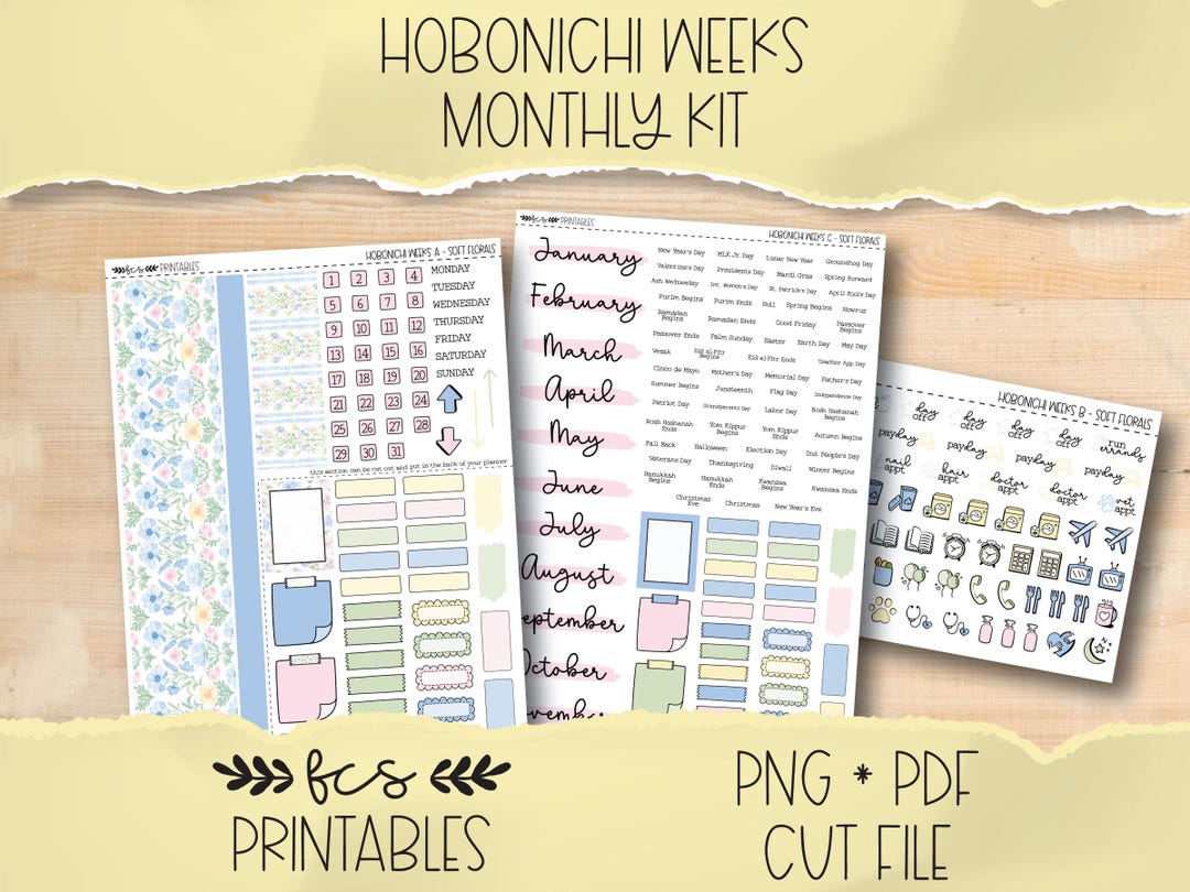 SOFT FLORALS Hobonichi Weeks Printable Monthly Sticker Kit - Etsy