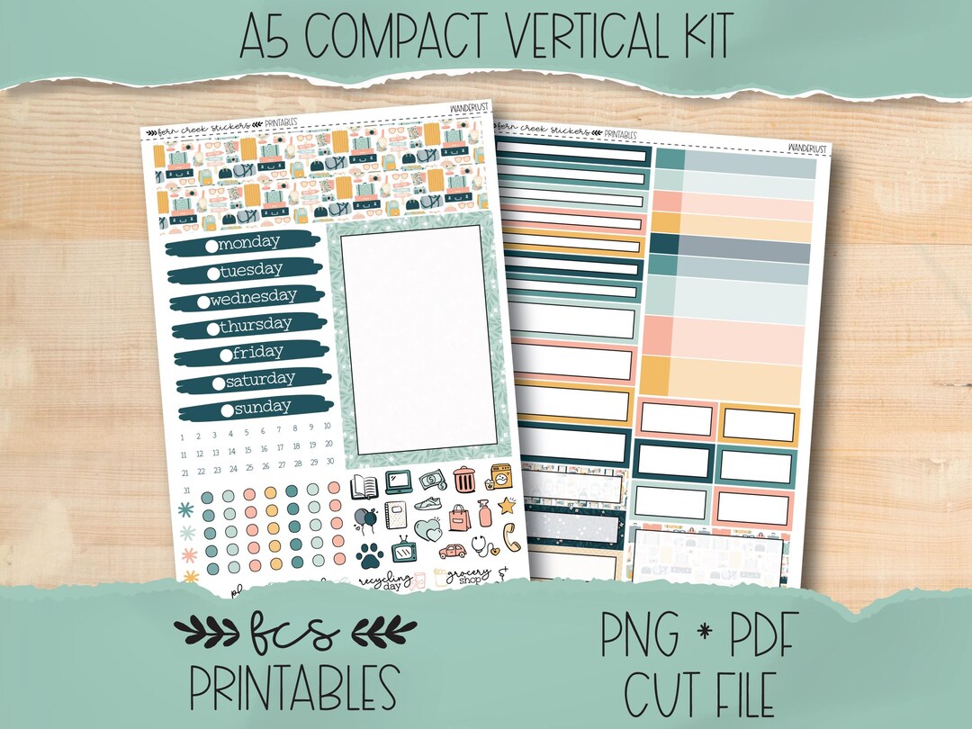 WANDERLUST A5 Compact Vertical Printable Sticker Kit - Etsy