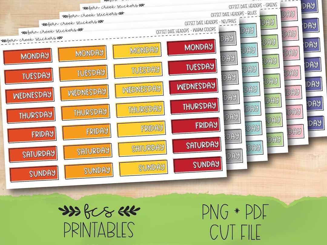Printable OFFSET DATE HEADERS Functional Planner Stickers in Four ...