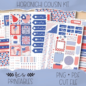 STARS & STRIPES Hobonichi Cousin printable sticker kit (weekly + daily)