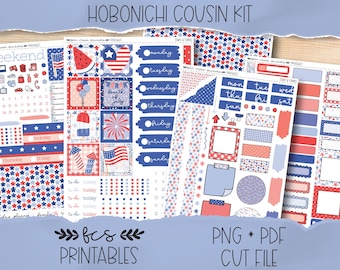 STARS & STRIPES Hobonichi Cousin printable sticker kit (weekly + daily)